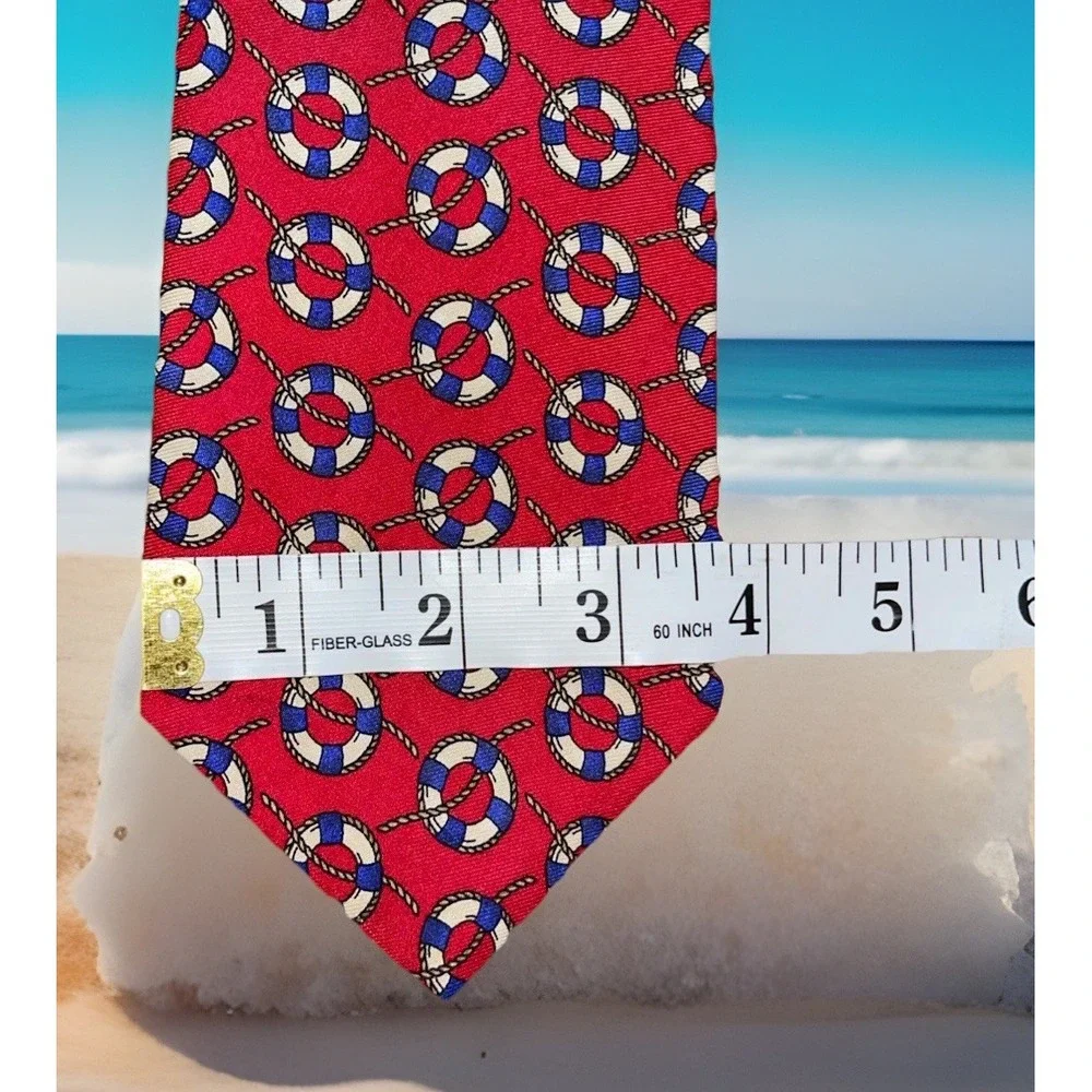 Polo Ralph Lauren‎ Necktie Men Red Nautical Ring Buoy Silk Vintage Old Money